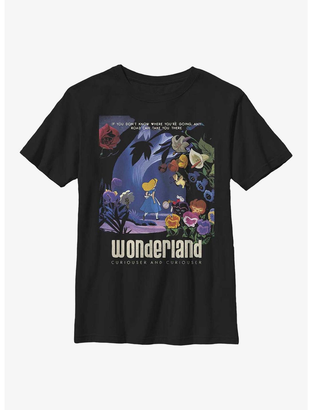 Disney Alice In Wonderland Any Road Poster Youth T-Shirt, BLACK, hi-res