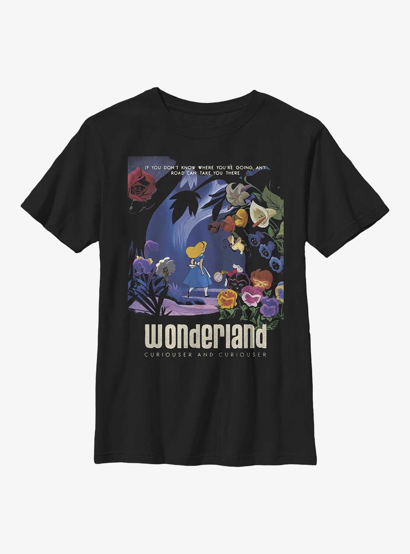Disney Alice In Wonderland Any Road Poster Youth T-Shirt, BLACK, hi-res