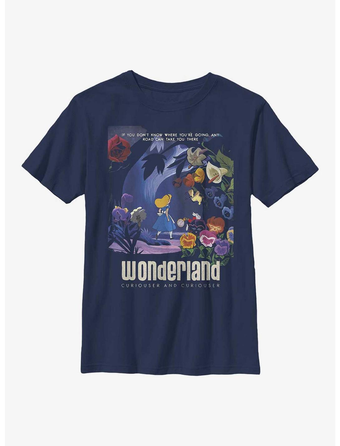 Disney Alice In Wonderland Any Road Poster Youth T-Shirt, NAVY, hi-res