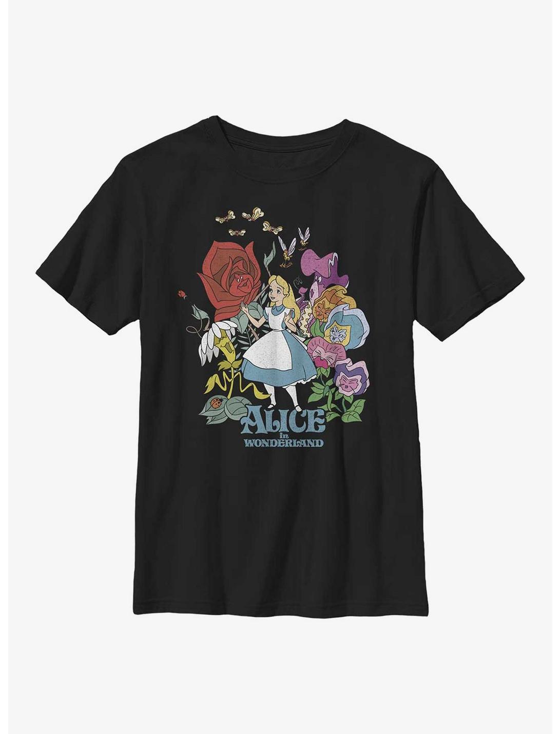 Disney Alice In Wonderland Flower Love Youth T-Shirt, BLACK, hi-res