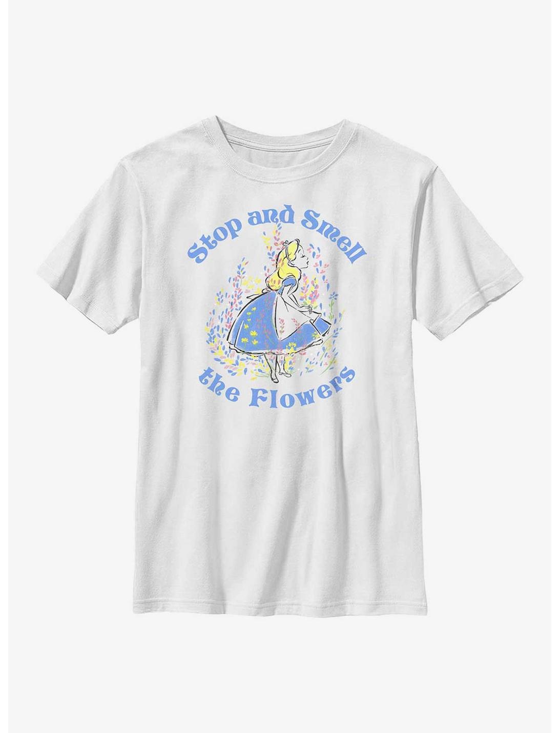 Disney Alice In Wonderland Pastel Stop & Smell The Flowers Youth T-Shirt, WHITE, hi-res