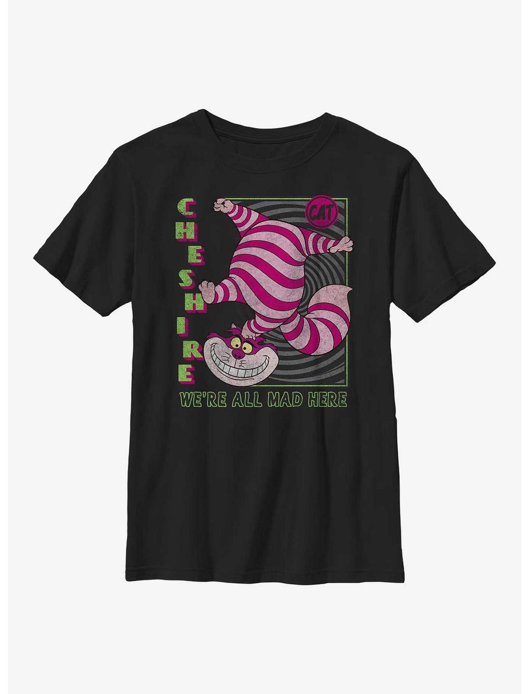 Disney Alice In Wonderland Cheshire Cat We're All Mad Youth T-Shirt, BLACK, hi-res