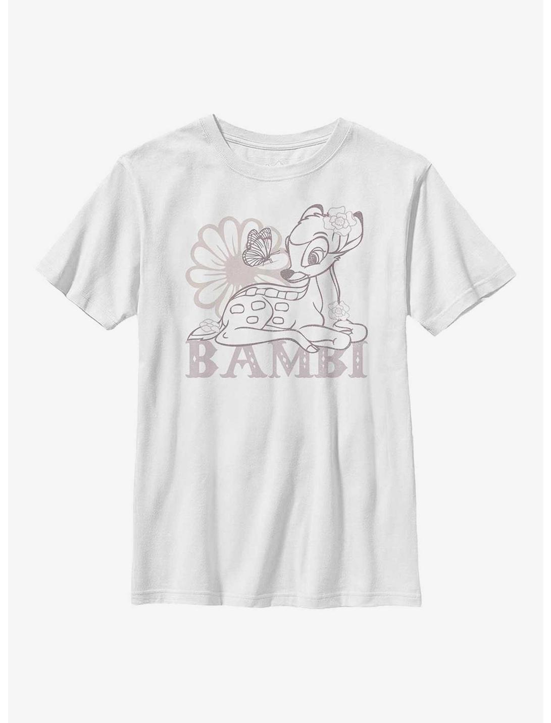 Disney Bambi Simple Flowers Youth T-Shirt, WHITE, hi-res