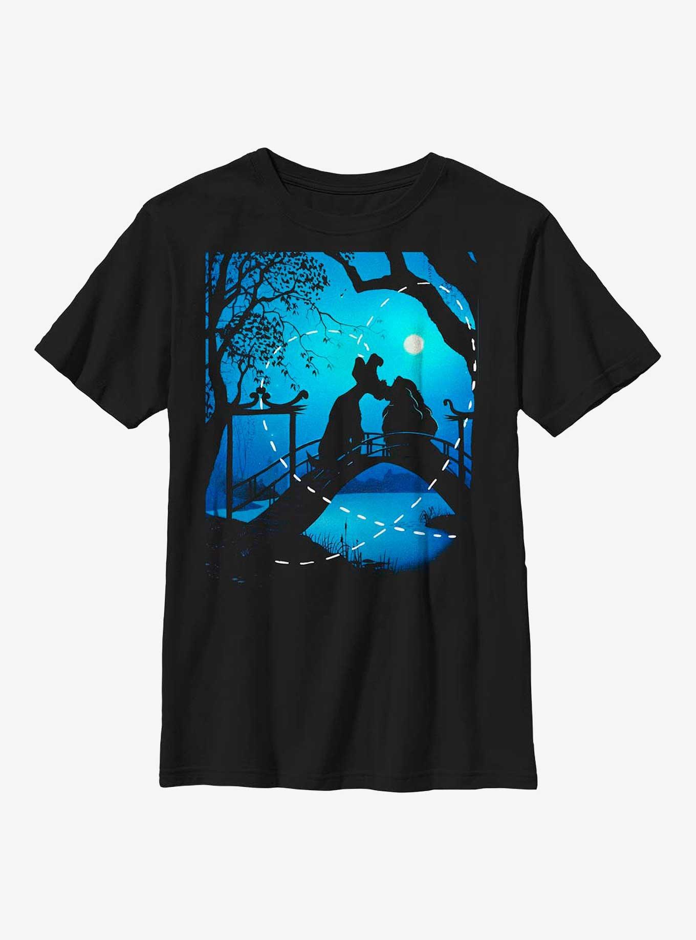 Disney Lady And The Tramp Silhouette Love Youth T-Shirt, BLACK, hi-res
