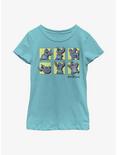 Disney Lilo And Stitch Many Poses Of Stitch Youth Girls T-Shirt, TAHI BLUE, hi-res