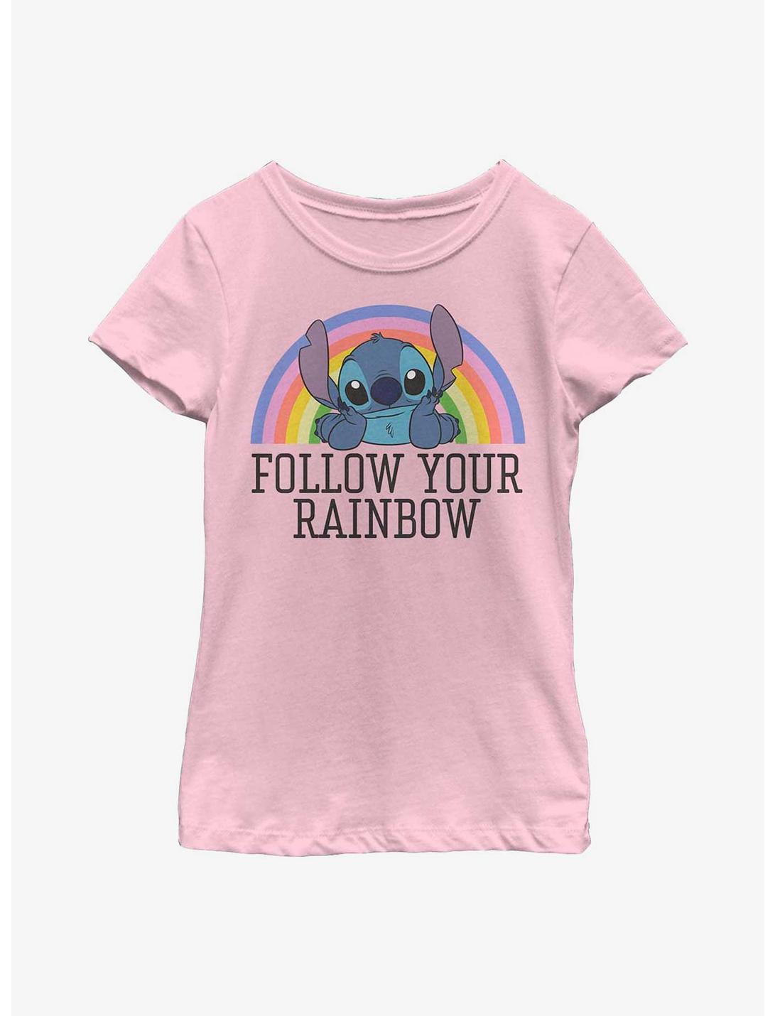 Disney Lilo And Stitch Follow Your Rainbow Youth Girls T-Shirt, PINK, hi-res