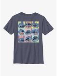 Disney Lilo And Stitch Many Faces Of Stitch Youth T-Shirt, NAVY HTR, hi-res
