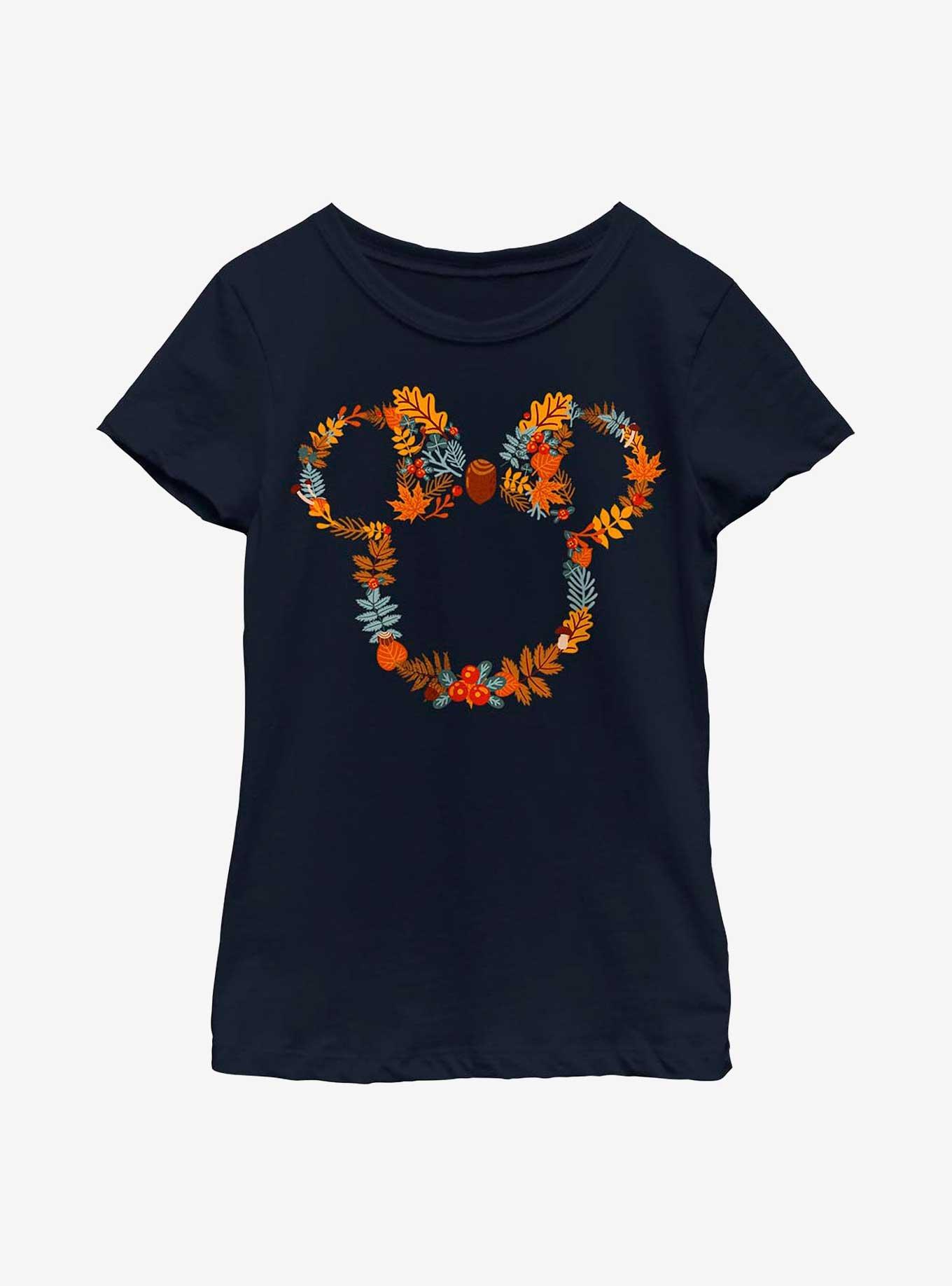 Disney Minnie Mouse Autumn Wreath Youth Girls T-Shirt, NAVY, hi-res