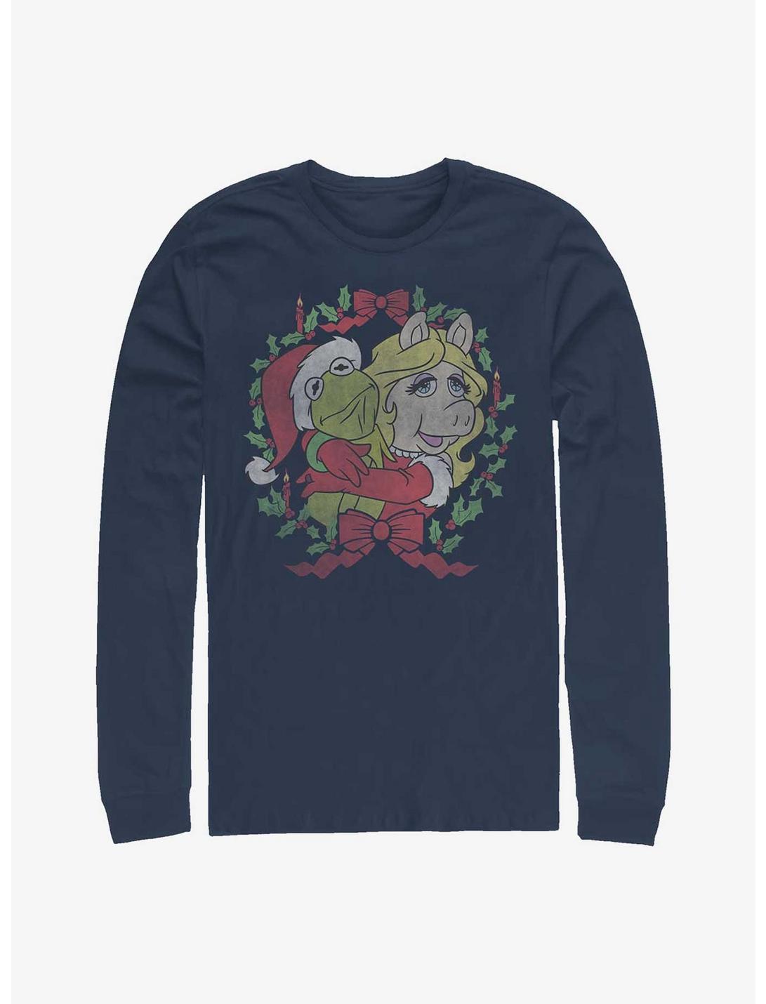 Disney The Muppets Kermit & Miss Piggy Wreath Love Long-Sleeve T-Shirt, NAVY, hi-res