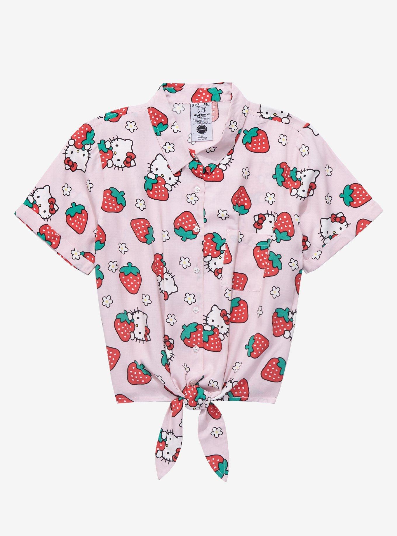 Sanrio Hello Kitty Strawberries Women's Tie-Front Woven Top - BoxLunch  Exclusive