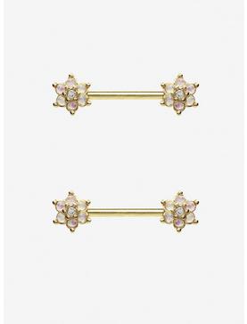 Steel Gold Opal Flower Nipple Barbell 2 Pack, , hi-res