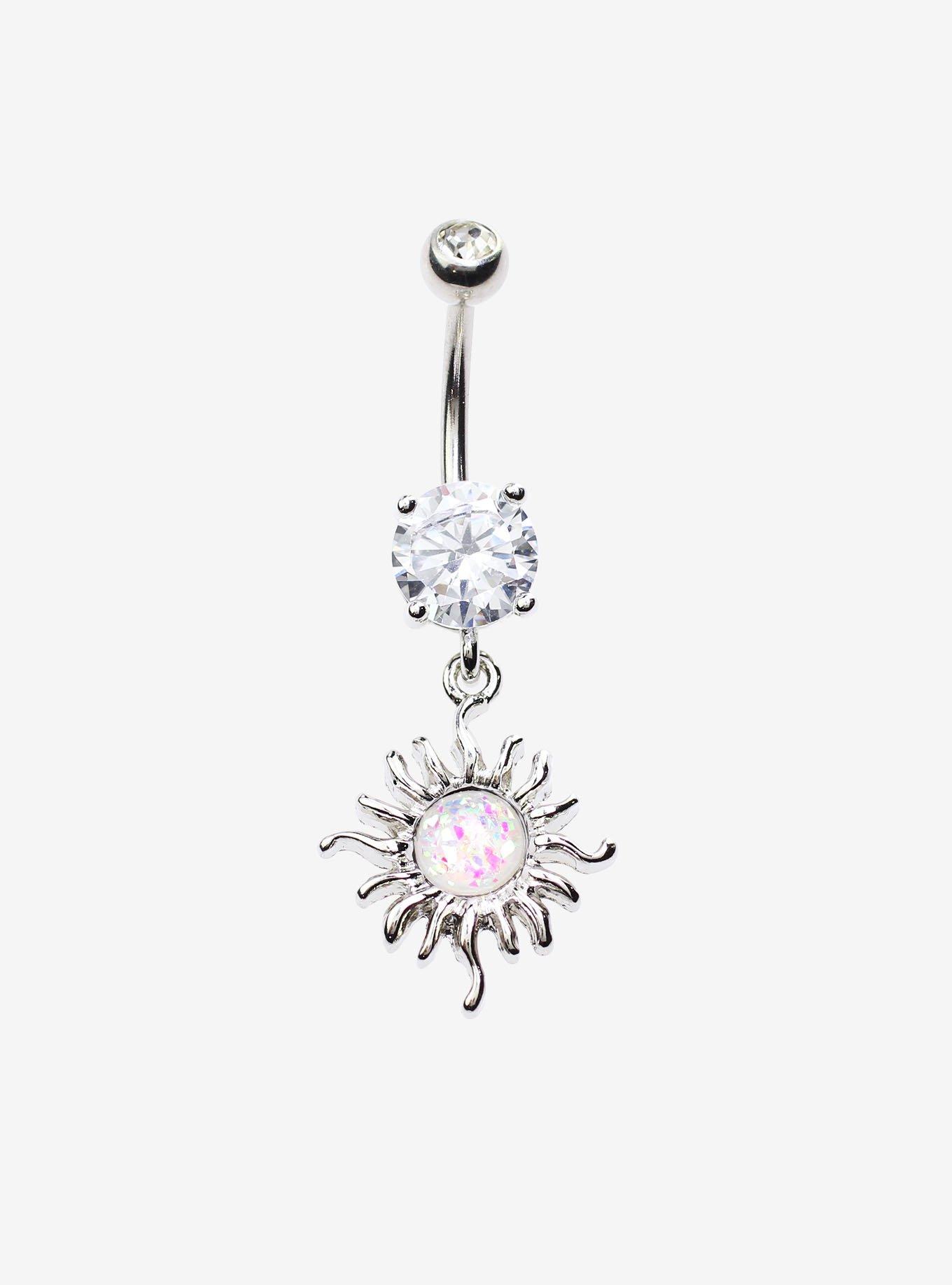 14G Steel Opal Sun Navel Barbell, , hi-res