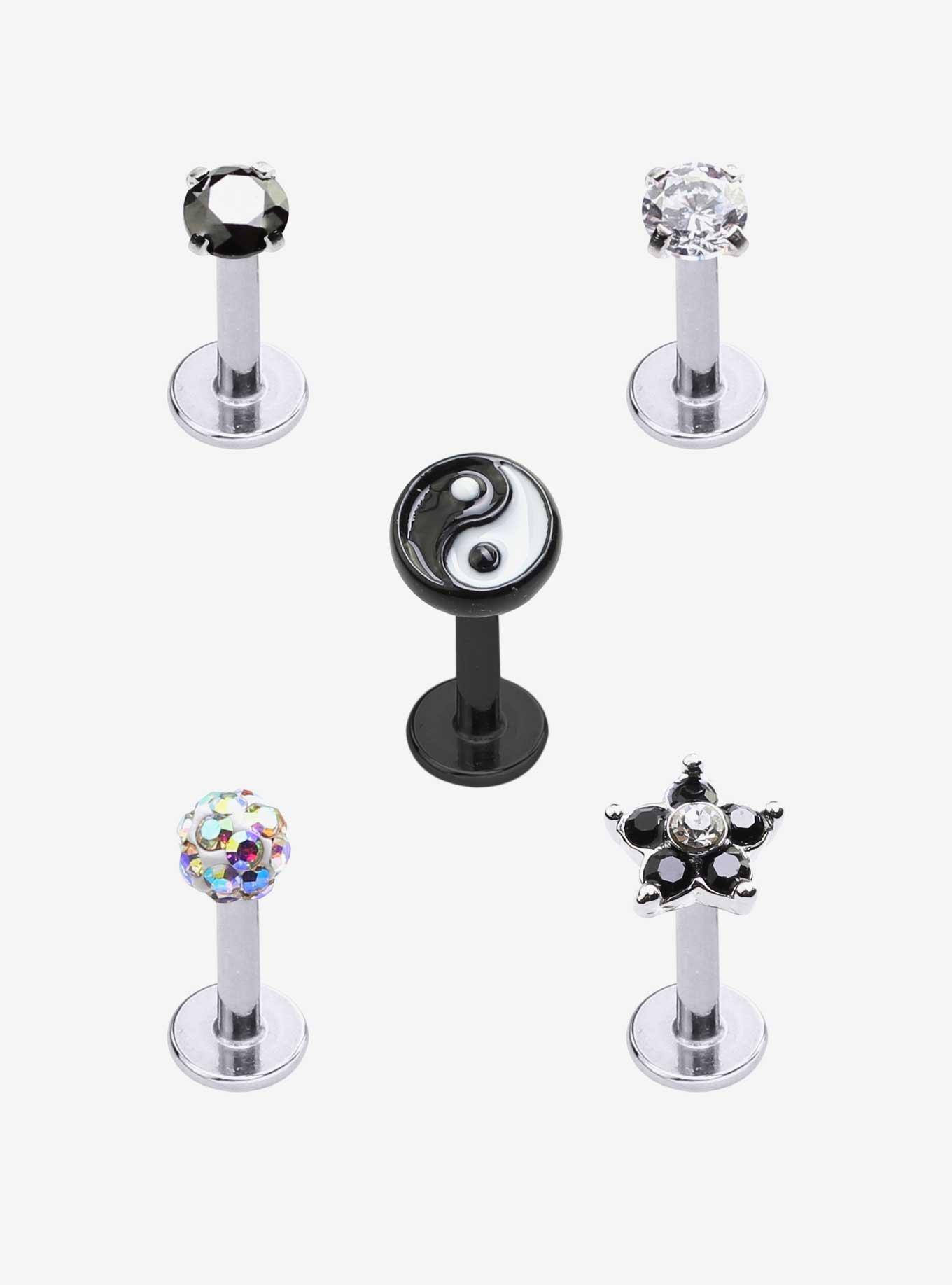 Steel Yin-Yang Gem Labret Stud 5 Pack | Hot Topic