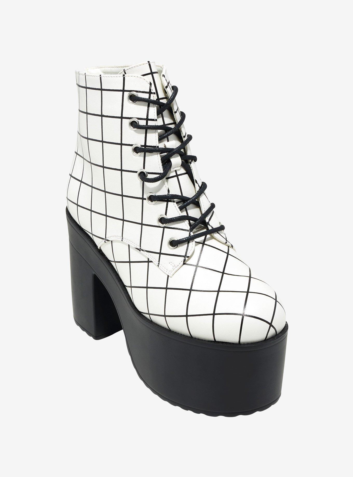 Black & White Grid Platform Boots, , hi-res