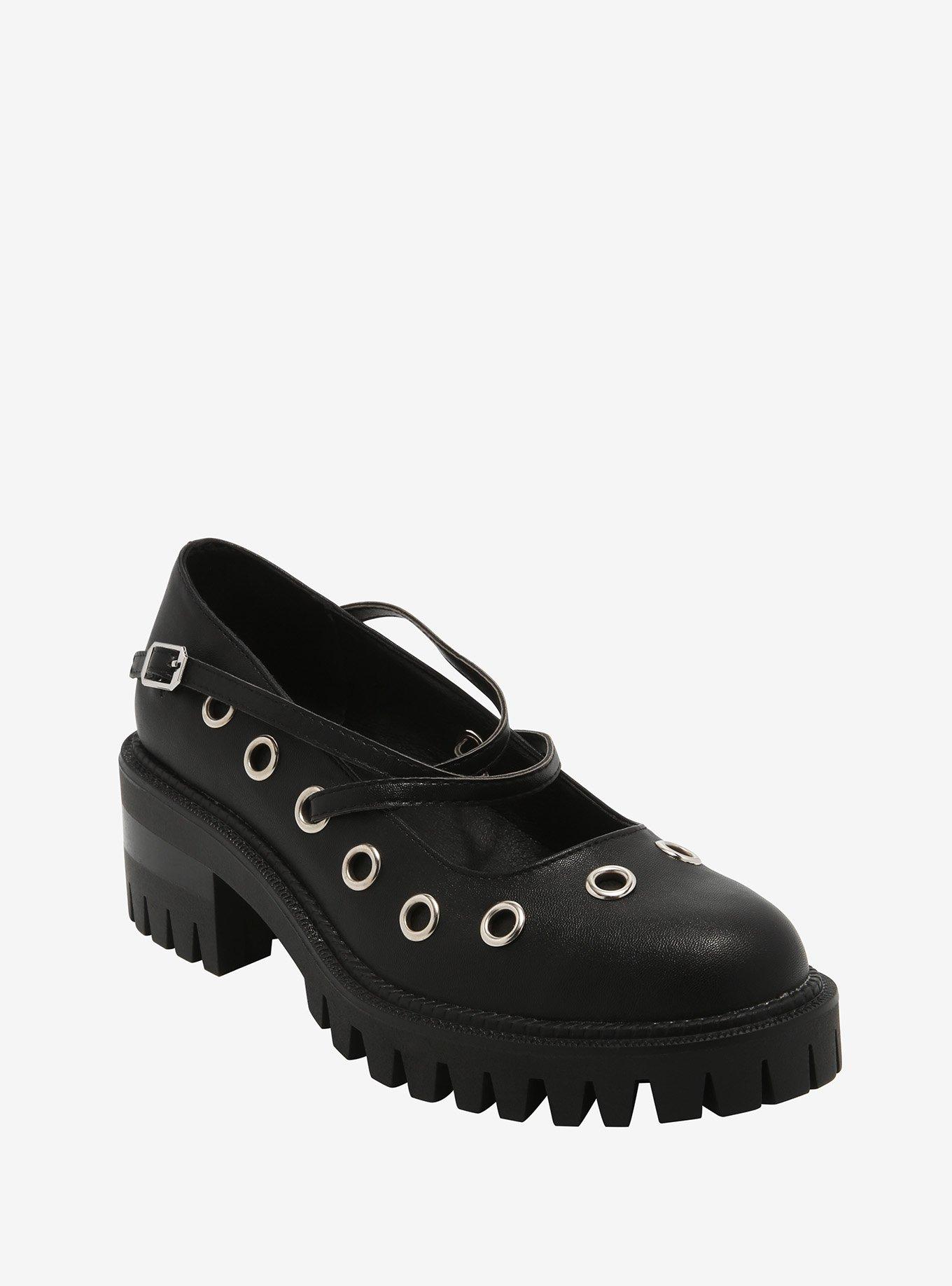 Black Grommet Crisscross Mary Janes