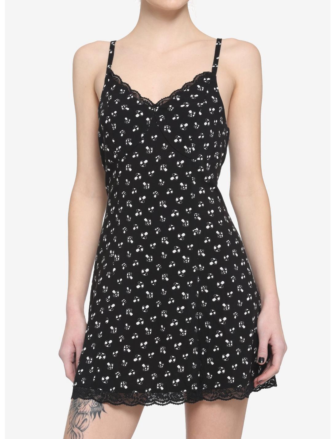 Black & White Mushroom Slip Dress, BLACK, hi-res