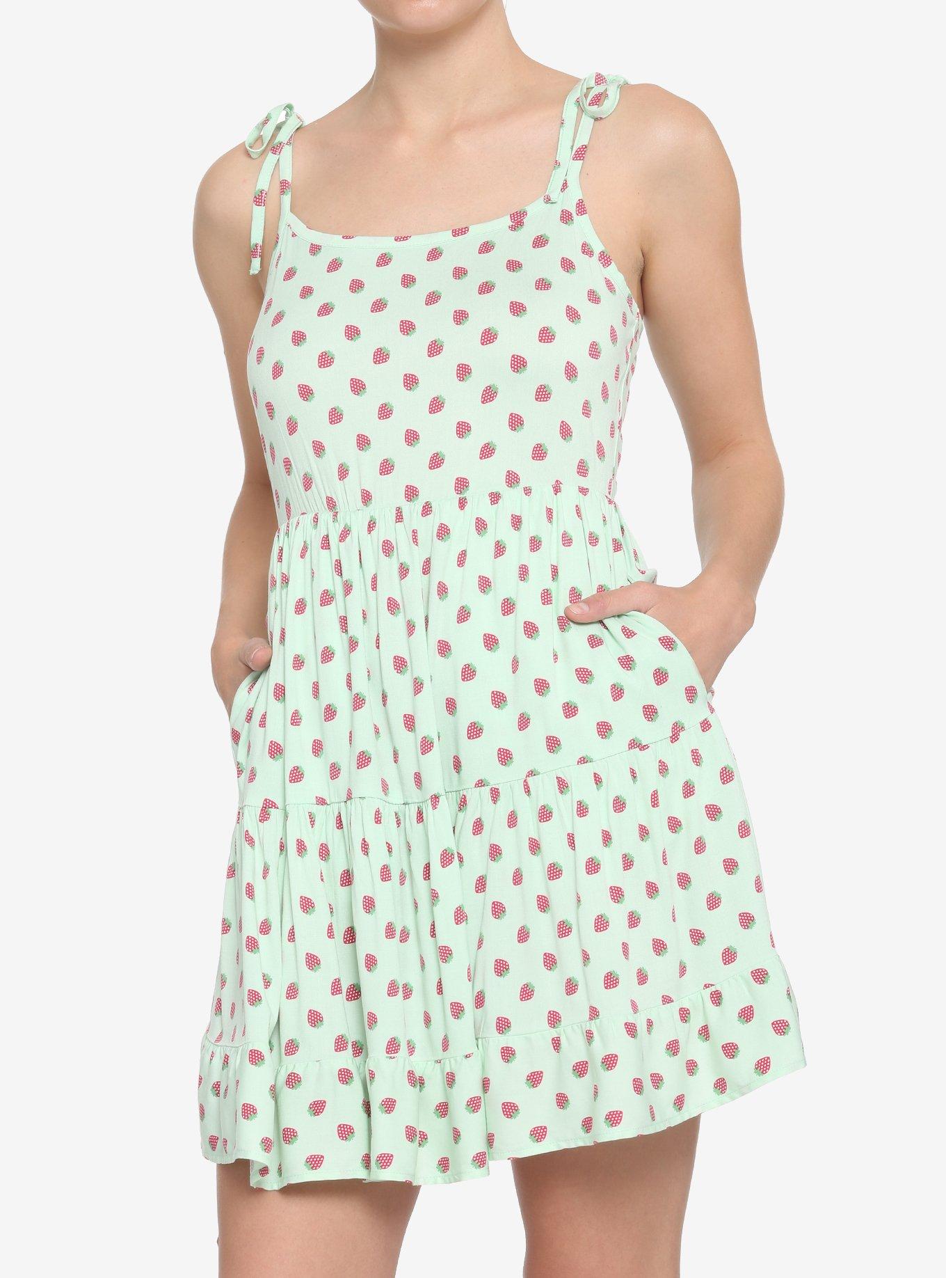 Mint Strawberry Tiered Dress, MINT, hi-res