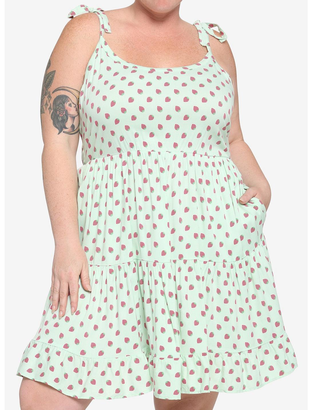Mint Strawberry Tiered Dress Plus Size, MINT, hi-res