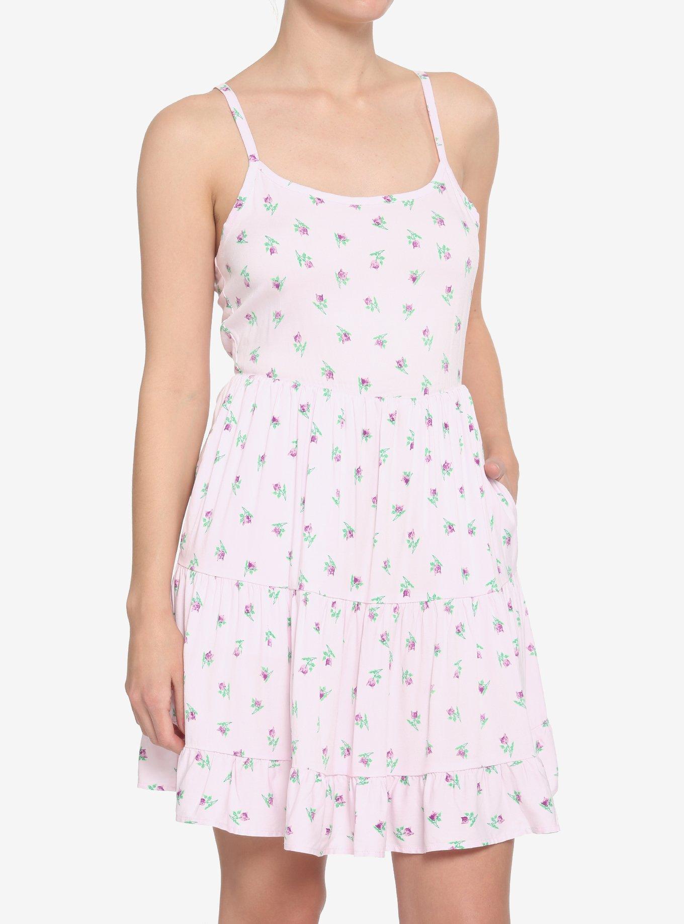 Pink Cat Roses Tiered Dress, LAVENDER, hi-res