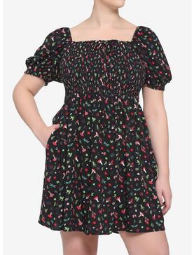Plus Size Black Mushroom Smocked Dress Plus Size, , hi-res