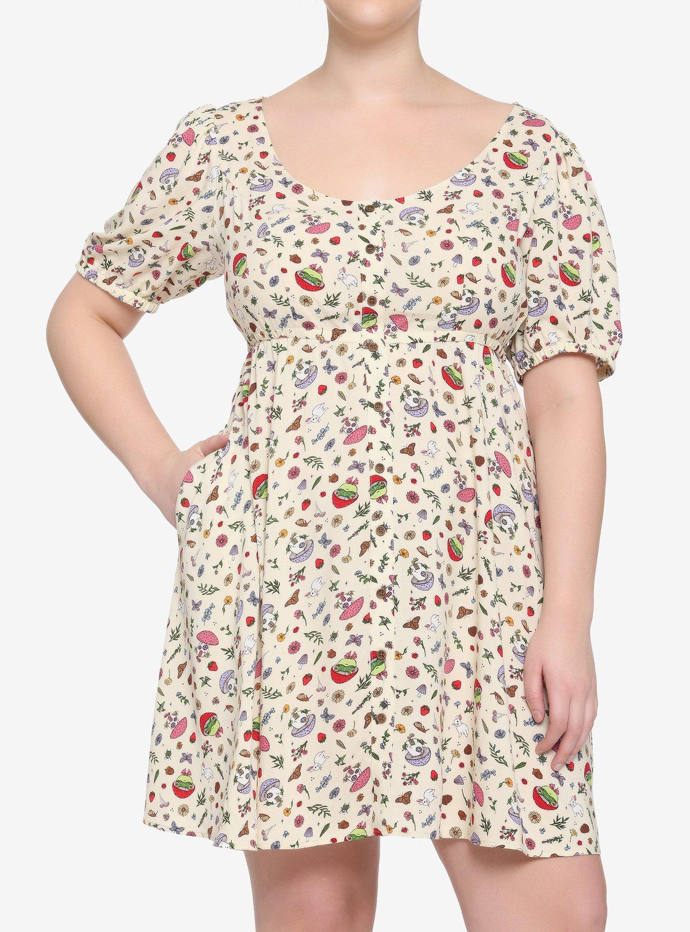 Mushroom Frog Babydoll Dress Plus Size, CREAM, hi-res
