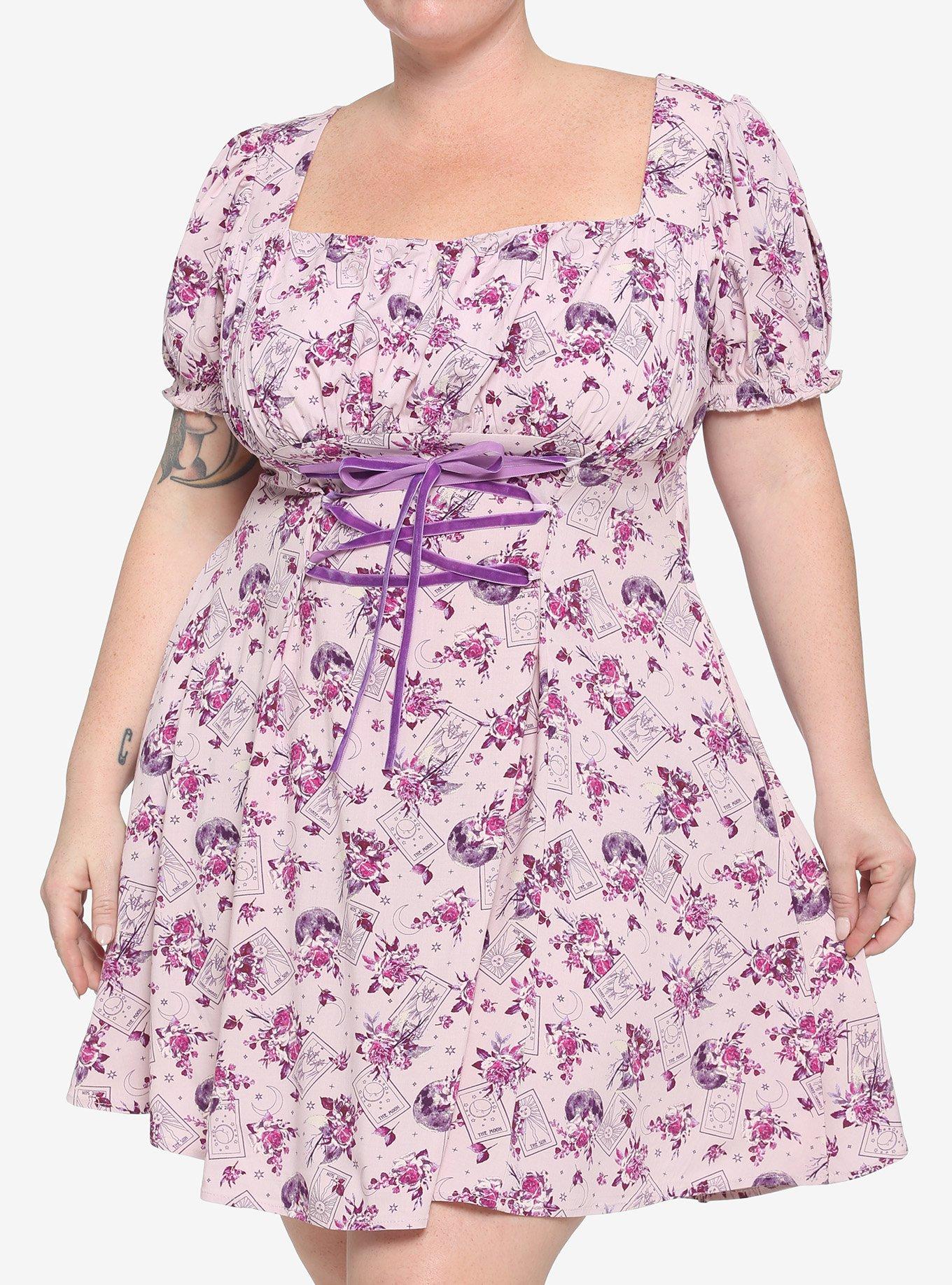 Tarot Card & Rose Babydoll Dress Plus Size, LAVENDER, hi-res
