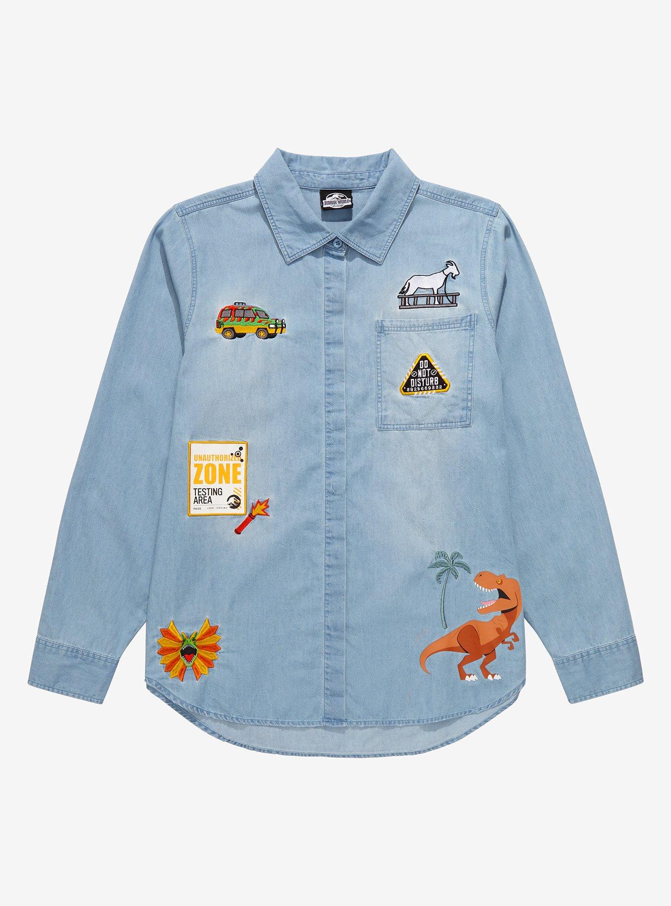 Jurassic Park Embroidered Denim Women's Overshirt - BoxLunch Exclusive, DENIM, hi-res