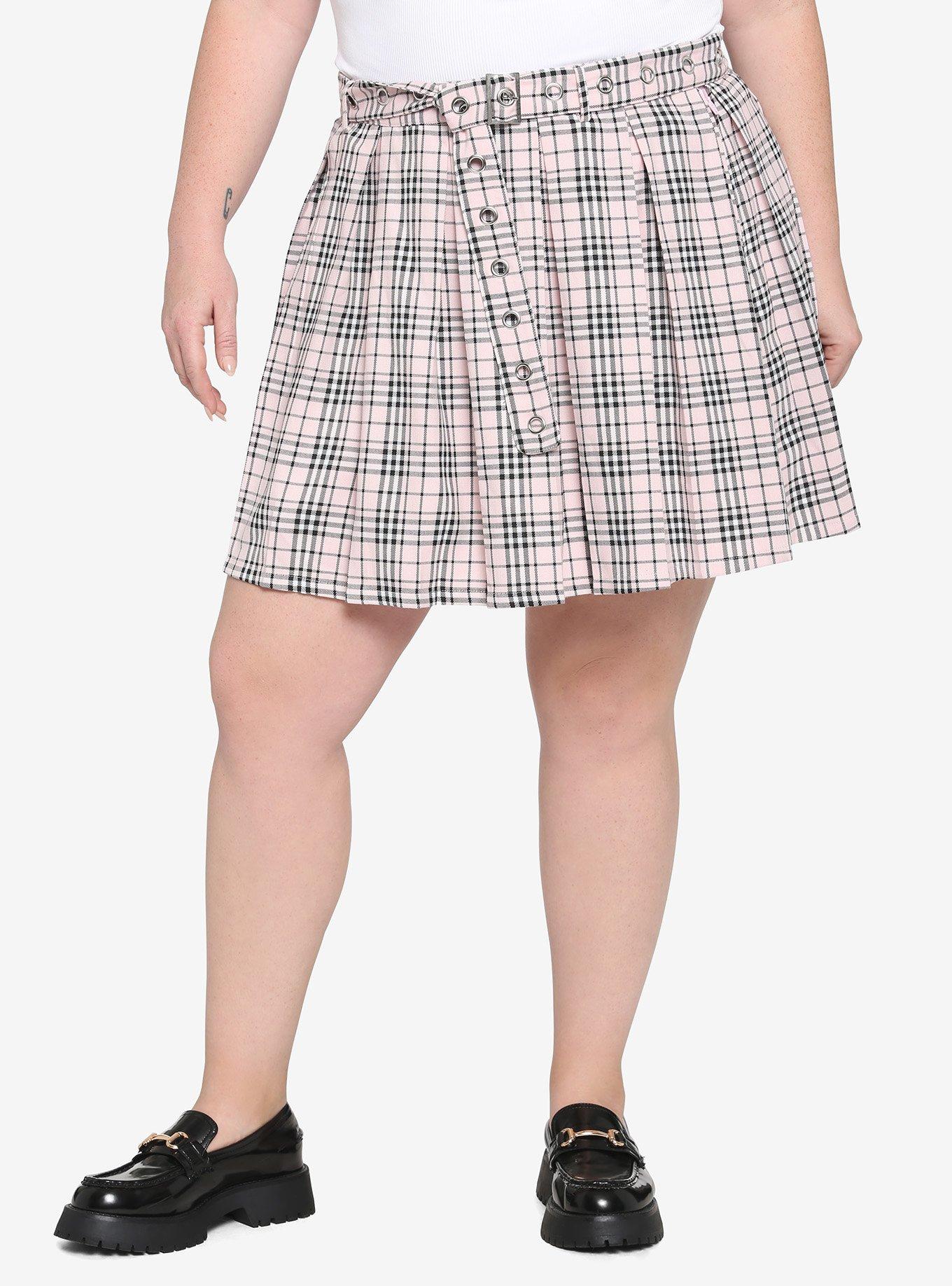 Pink And White Plaid Grommet Belt Skirt Plus Size Hot Topic 1735