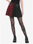 Red Plaid & Black Split Buckle Skirt, SPLIT PLAID, hi-res
