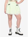 Lime Green Buffalo Plaid Lace Trim Skirt Plus Size, GINGHAM CHECK, hi-res