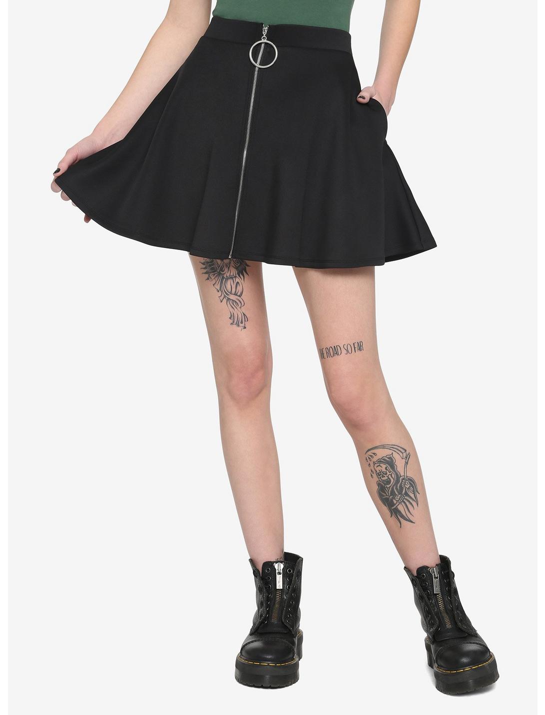 Black O-Ring Zipper Skirt, BLACK, hi-res