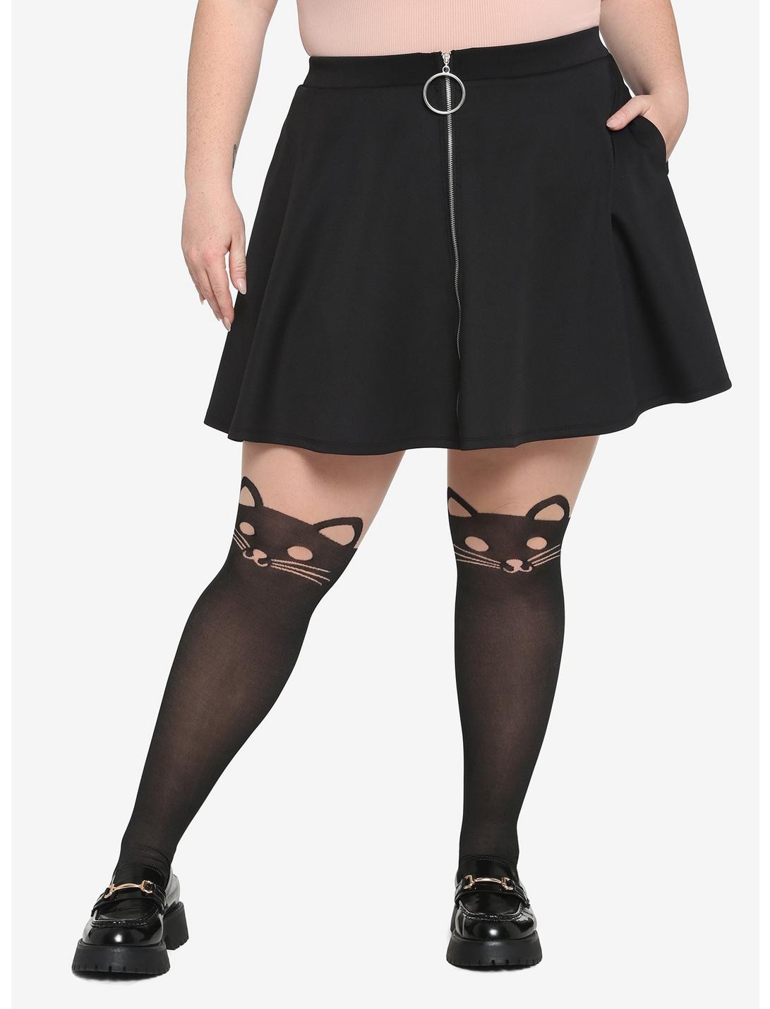 Black O-Ring Zipper Skirt Plus Size, BLACK, hi-res