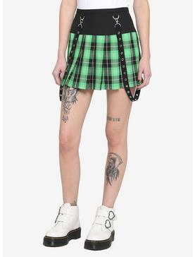 Black & Green Plaid Suspender Skirt, , hi-res