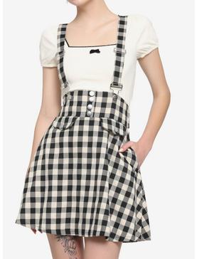 Ivory & Black Plaid Bow Suspender Skirt, , hi-res