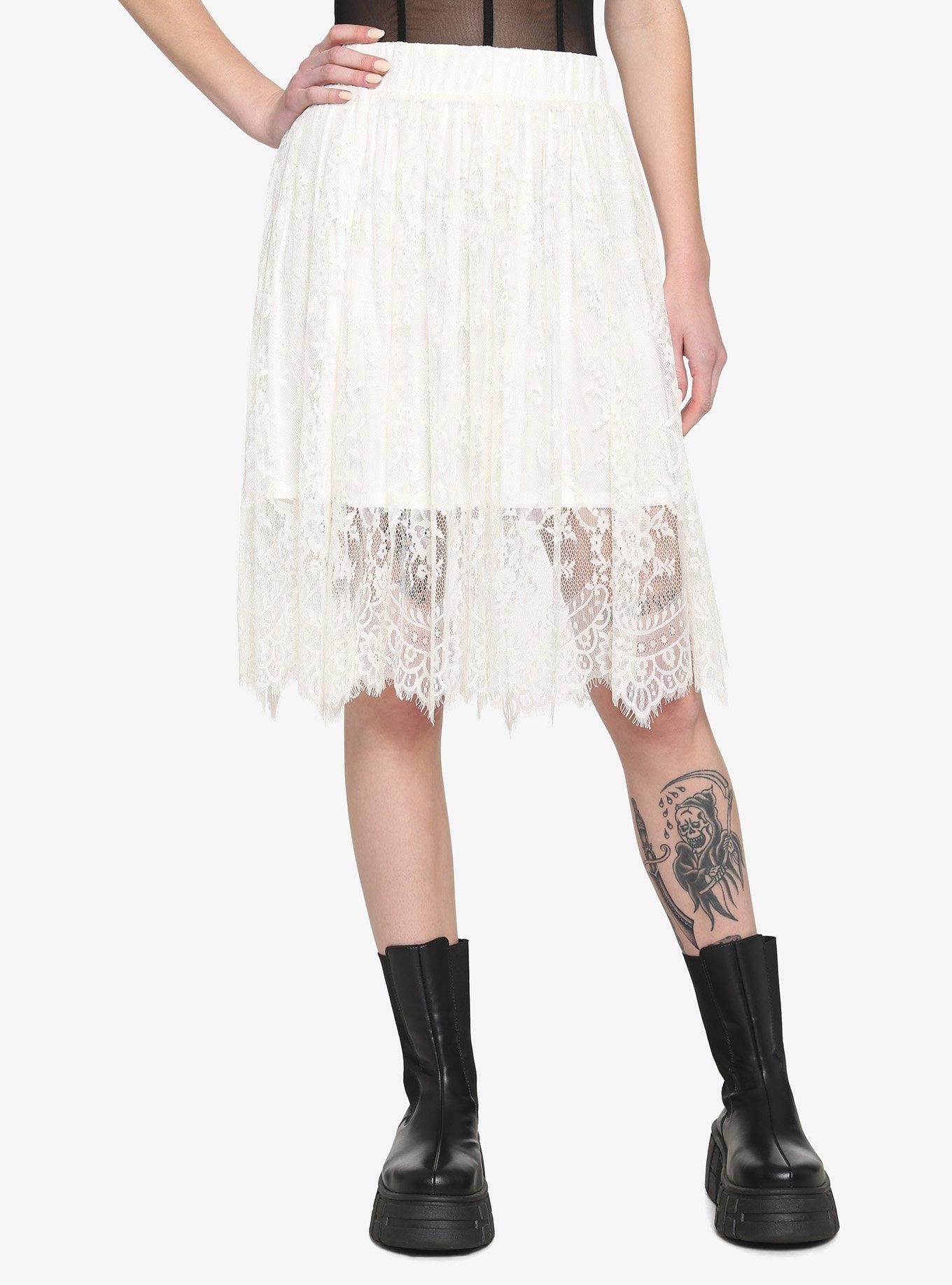 Ivory Lace Midi Skirt, IVORY, hi-res
