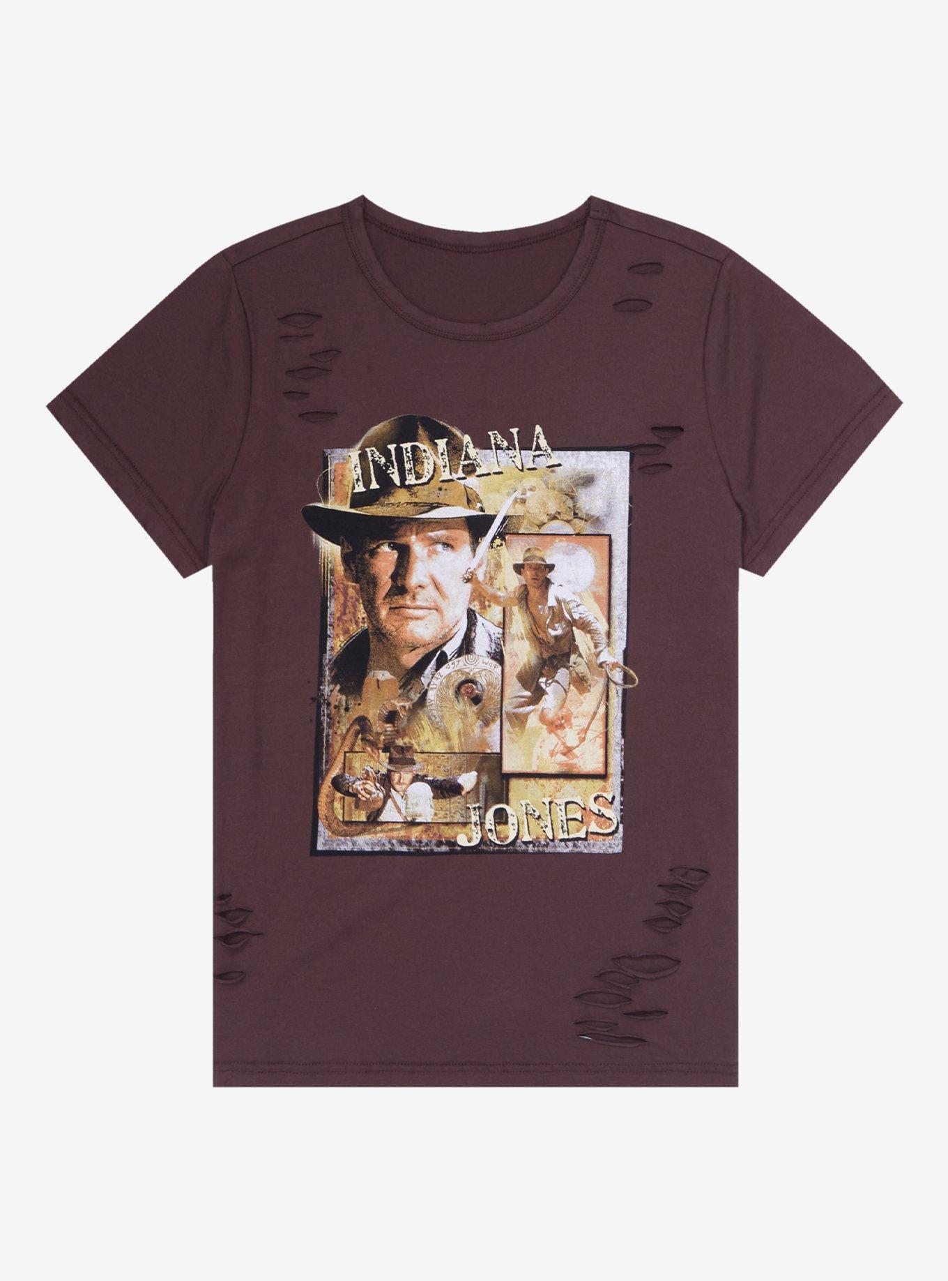 Indiana Jones Portrait Distressed Women's Plus Size T-Shirt - BoxLunch Exclusive, BROWN, hi-res