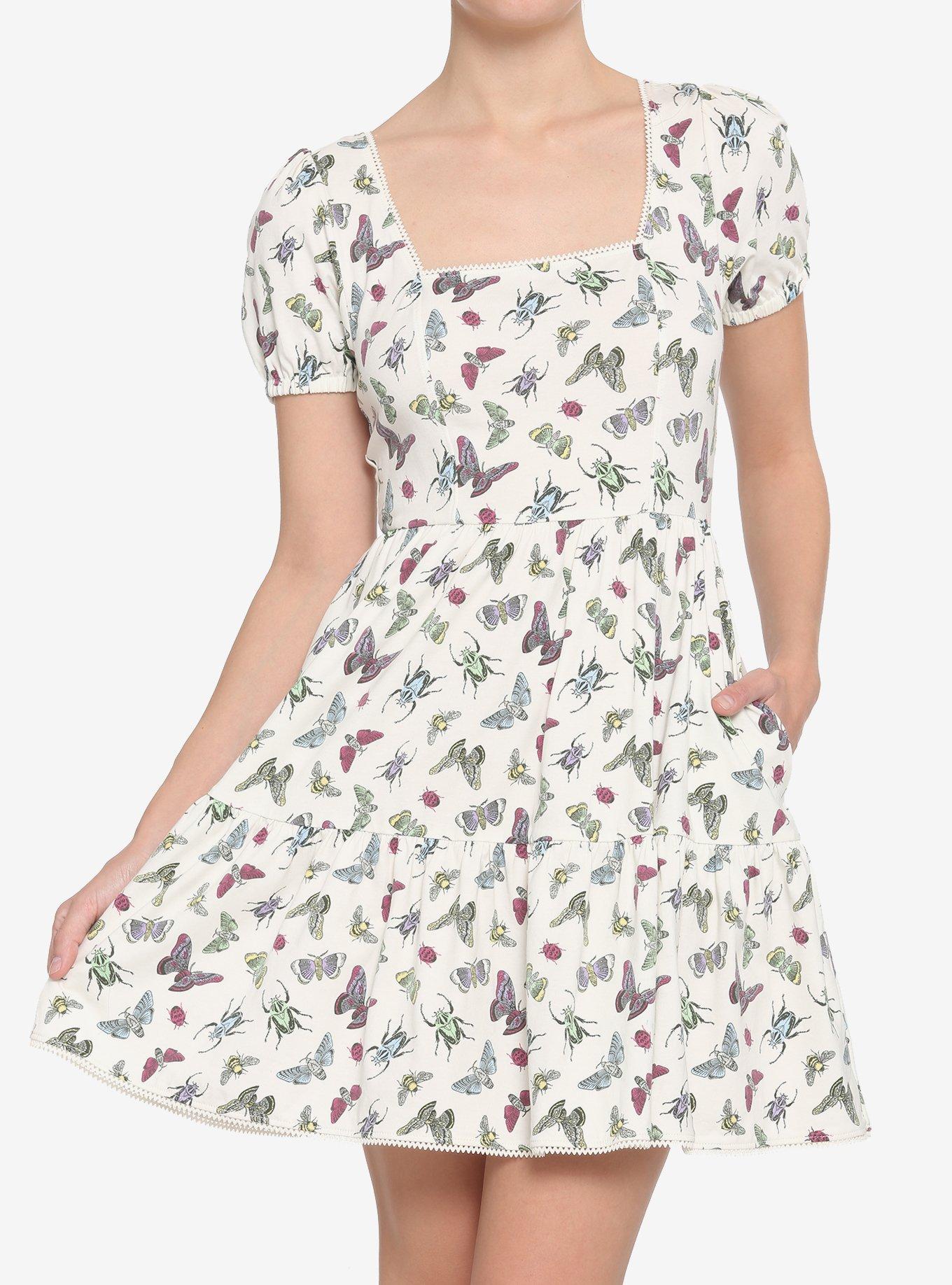 Colorful Bugs Tiered Dress, CREAM, hi-res