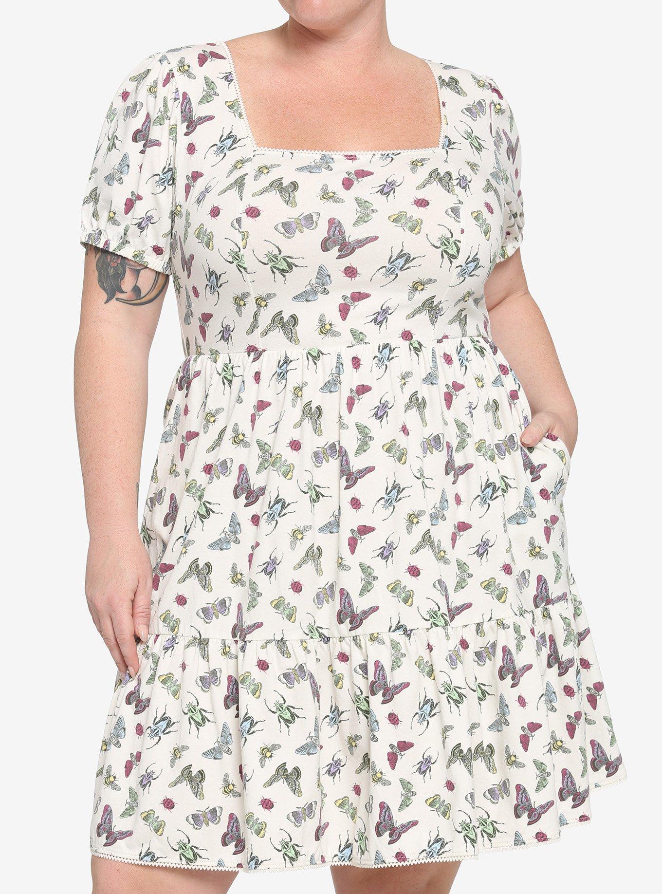 Colorful Bugs Tiered Dress Plus Size, CREAM, hi-res
