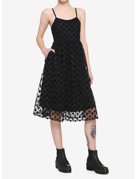 Black Flocked Mushroom Midi Dress, , hi-res