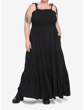 Black Smocked Tiered Midi Dress Plus Size, , hi-res