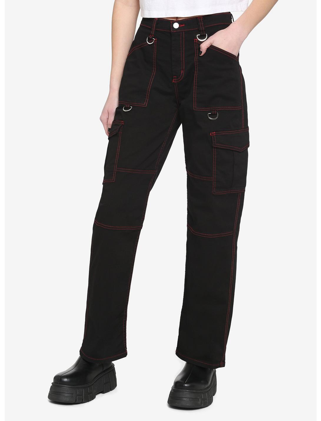 Red Stitch Cargo Carpenter Pants, BLACK  RED, hi-res