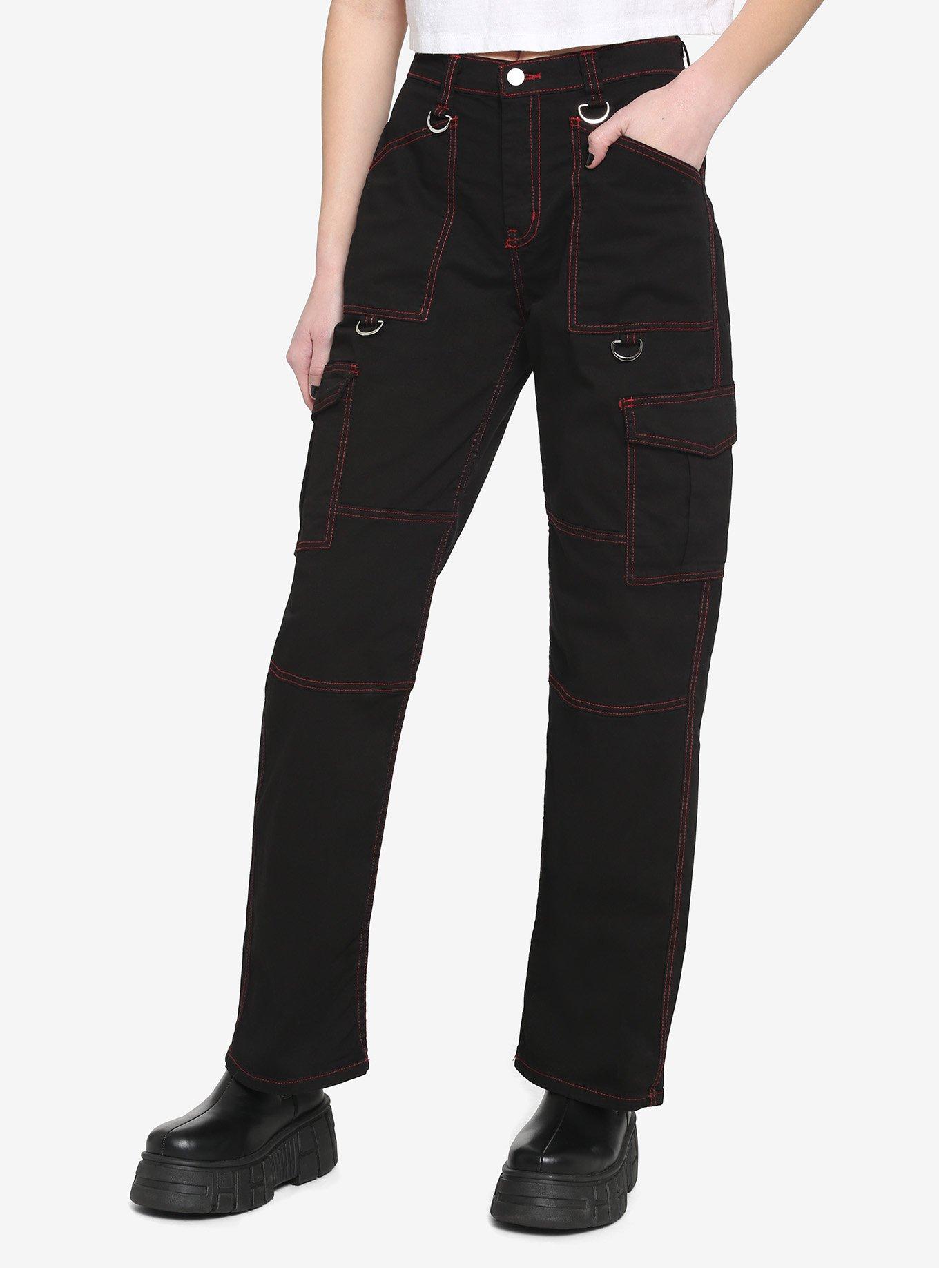 Red Stitch Cargo Carpenter Pants, BLACK  RED, hi-res