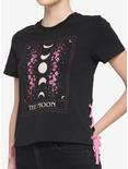 Sakura Moon Tarot Card Lace-Up Girls T-Shirt, BLACK, hi-res