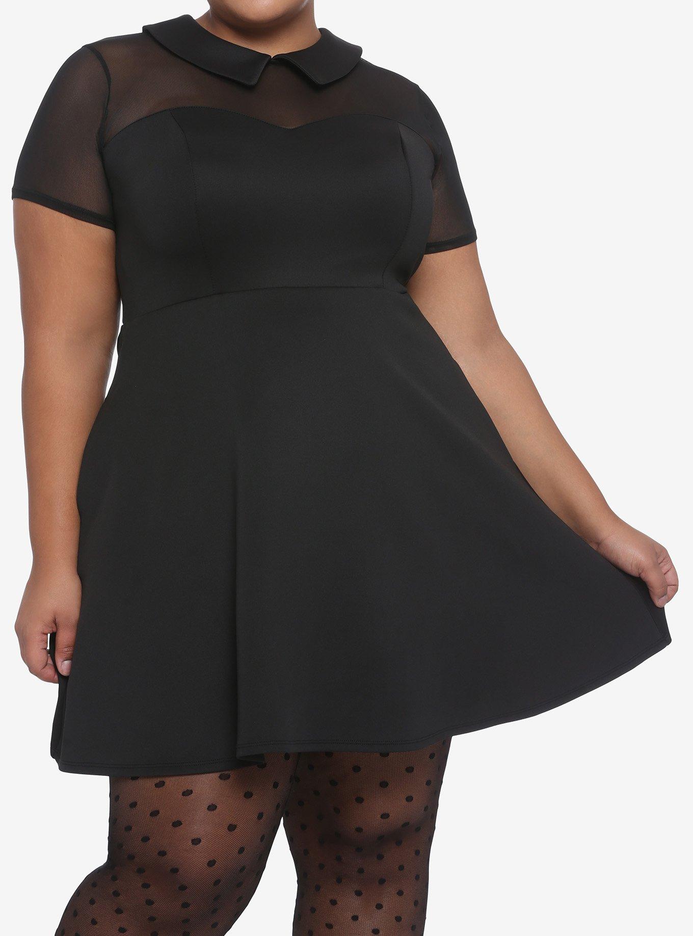 Collared Mesh Panel Skater Dress Plus Size, , hi-res