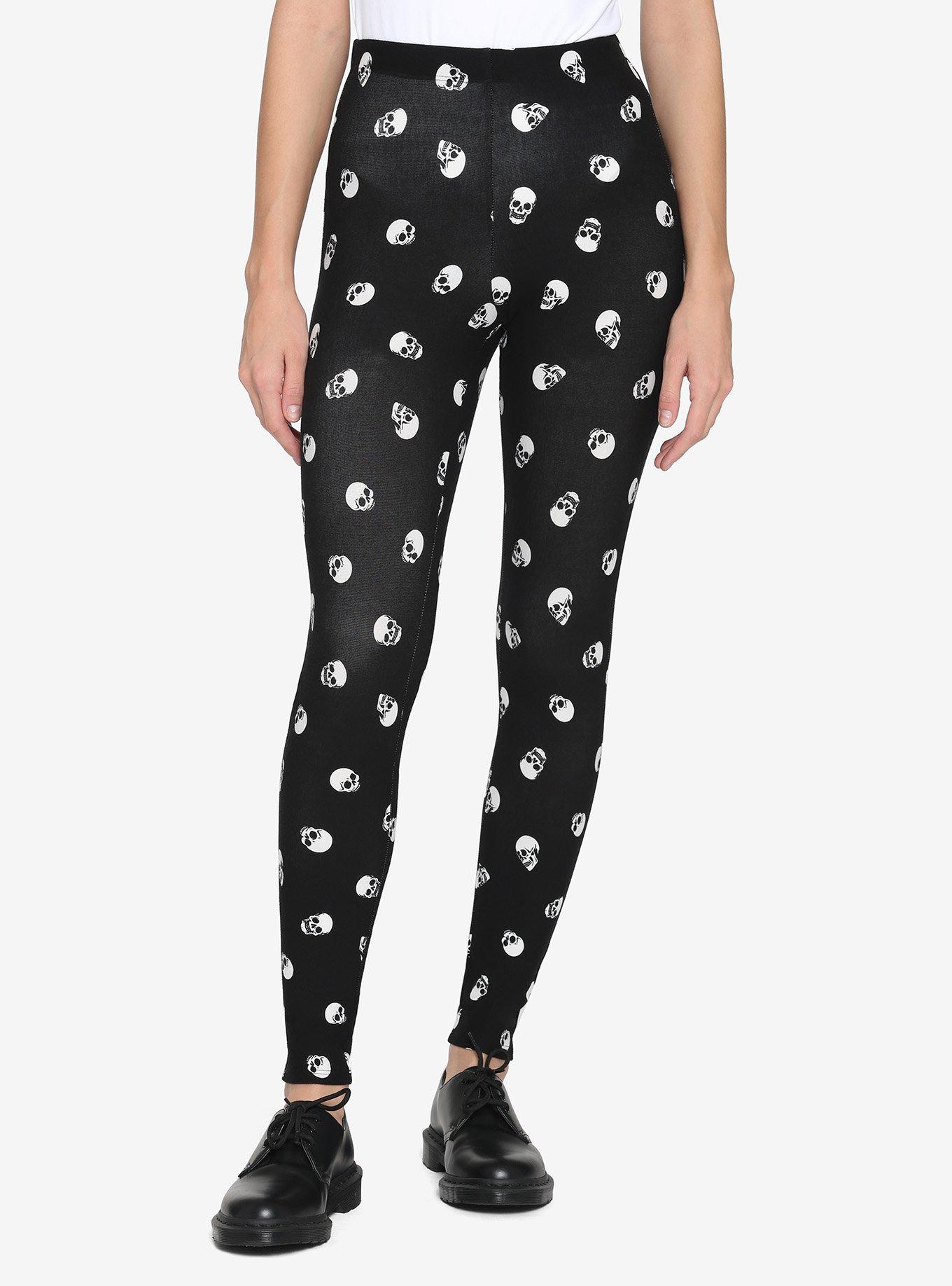 Allover Skull Print Leggings, BLACK, hi-res