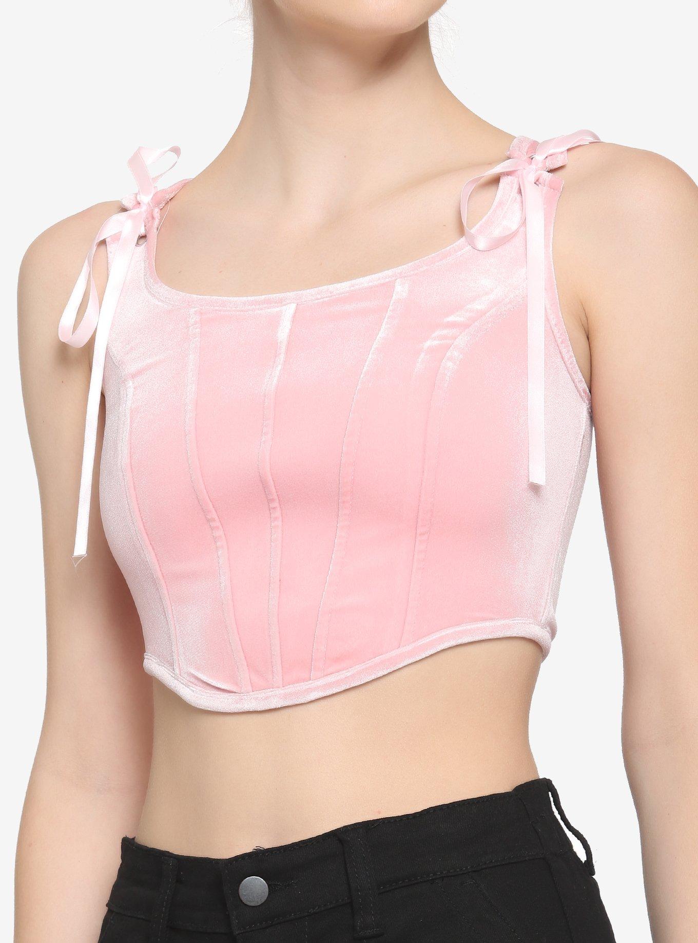 Pink Lace-Up Crop Corset Top