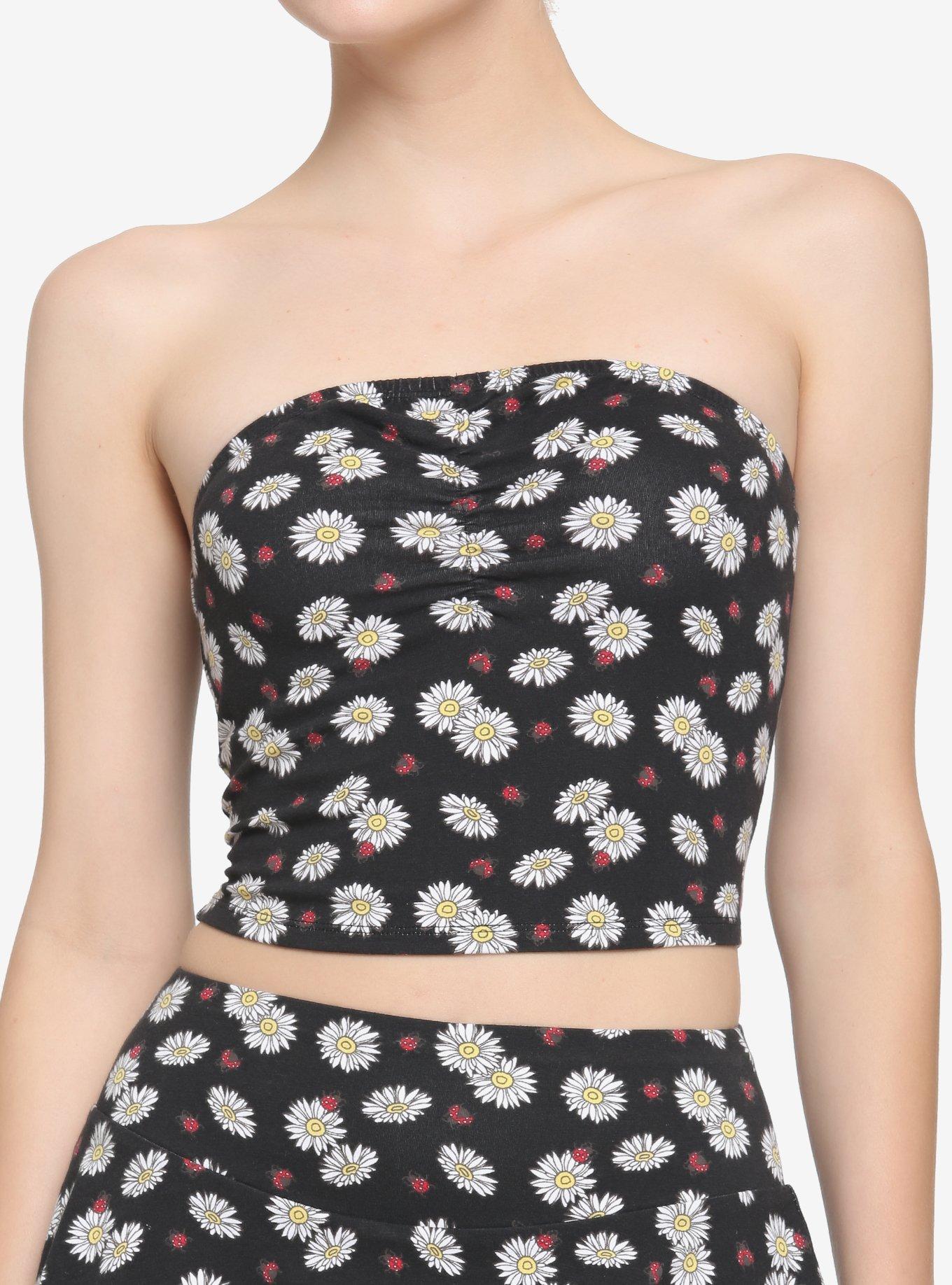 Daisy Ladybug Crop Tube Top, BLACK, hi-res