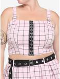 Pink & Black Grid Buckle Girls Tank Top Plus Size, PLAID - PINK, hi-res