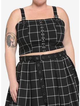 Black & White Grid Girls Crop Tank Top Plus Size, , hi-res