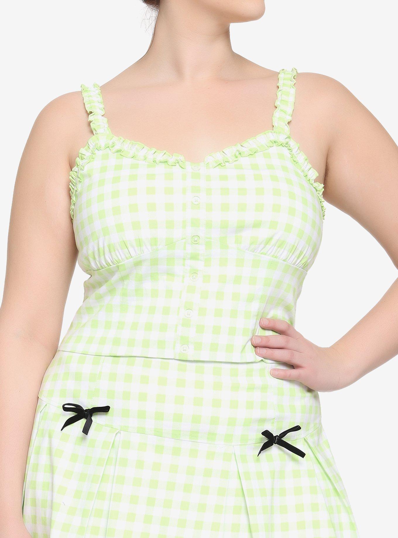 Lime Green Buffalo Plaid Girls Crop Tank Top Plus Size, GINGHAM PLAID, hi-res